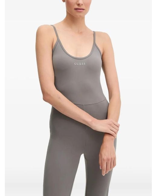 Guess Gray Logo-Embellished Jumpsuit