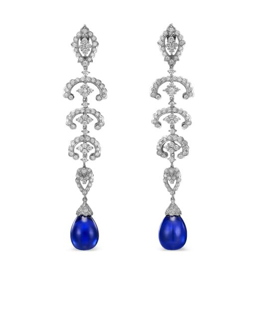 Anabela Chan White 14K And Rhodium Vermeil Scallop Lace Sapphire And Diamond Earrings