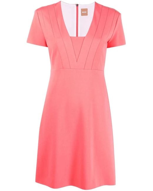 Boss Pink Square Neck Short Dress