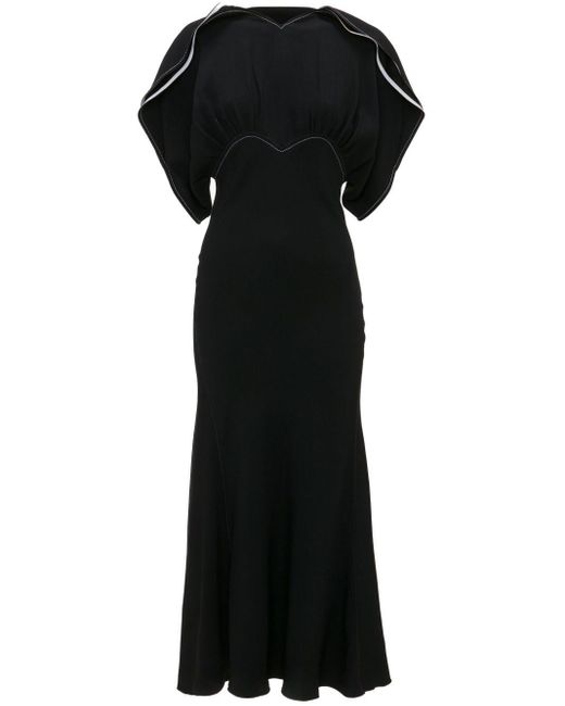 Victoria Beckham Black Draped-sleeve Flared Midi Dress