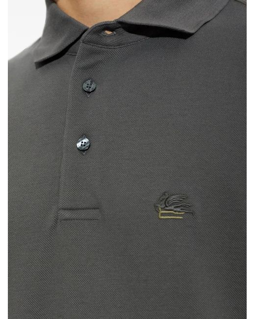 Etro Gray Embroidered-Logo Polo Shirt for men