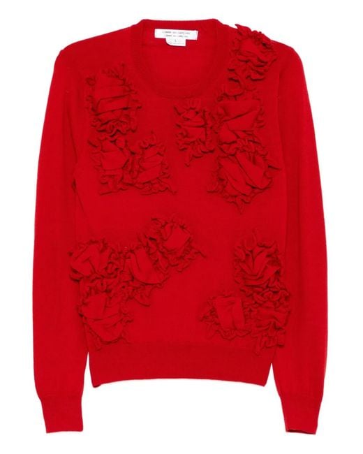 Comme des Garçons Red Floral Embroideried Knitted Top