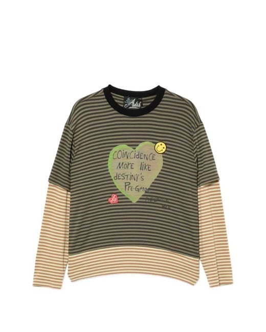 ANDERSSON BELL Green Heart Message Striped T-Shirt for men