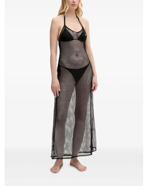 HUGO Black Halterneck Mesh Maxi Dress