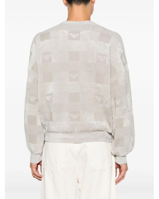 Emporio Armani White Logo-Patterned Jacquard Sweater for men