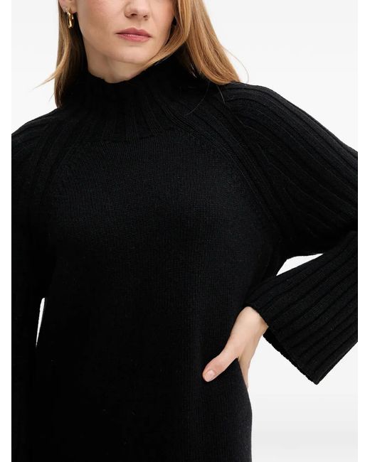 Barbour Black Ribbed-Knit High-Neck Midi Dress