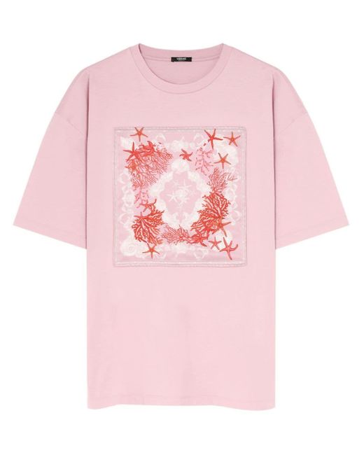 Versace Pink Appliqué-detail Drop-shoulder T-shirt