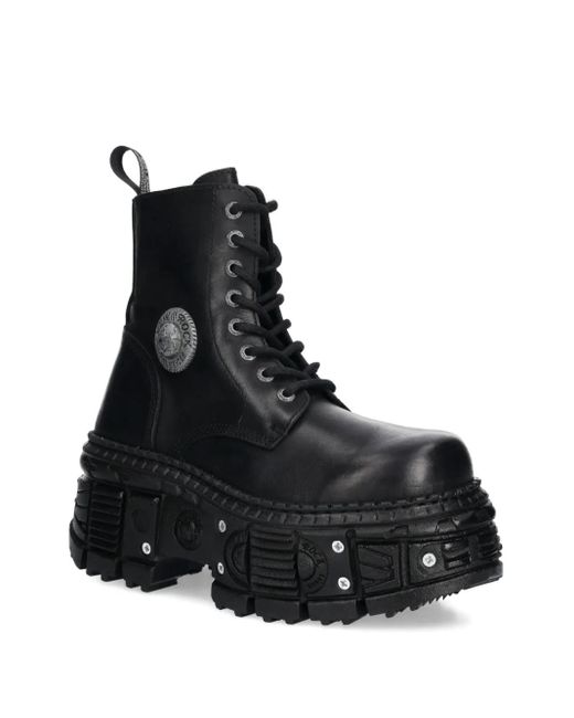 New Rock Black 100Mm Lace-Up Boots