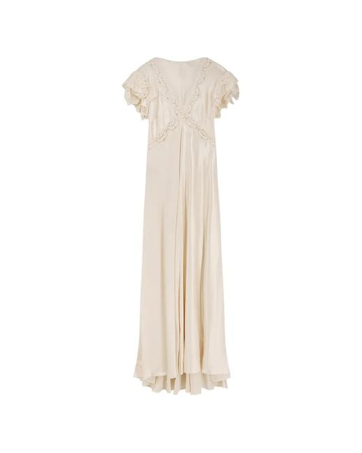 Alberta Ferretti White Lace-Trim Maxi Dress