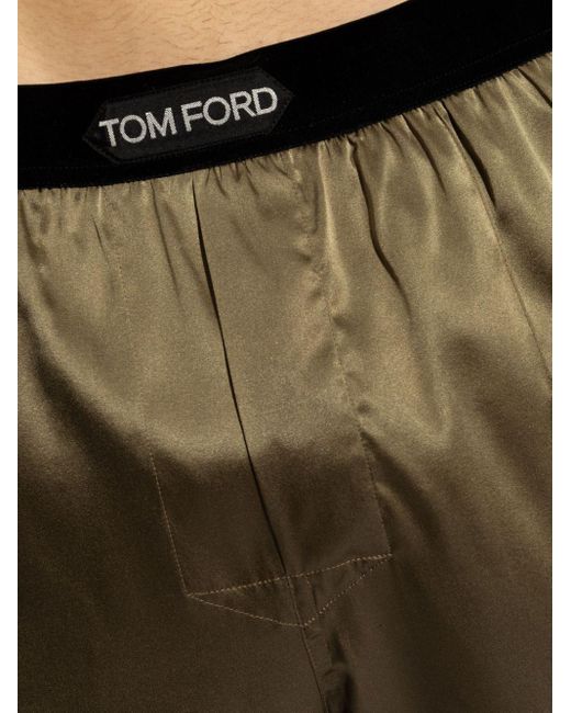 Tom Ford Green Logo-waistband Satin Pajama Trousers for men