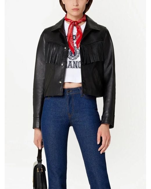 AMI Black Tasselled Leather Jacket