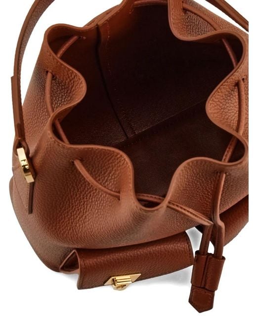Ferragamo Brown Drawstring Leather Bucket Bag