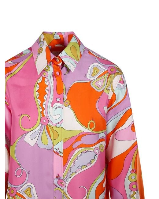 Emilio Pucci White Abstract-Print Silk Shirt