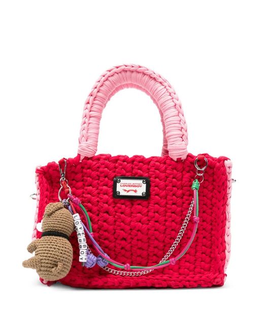 Charles Jeffrey Red Logo-Plaque Tote Bag