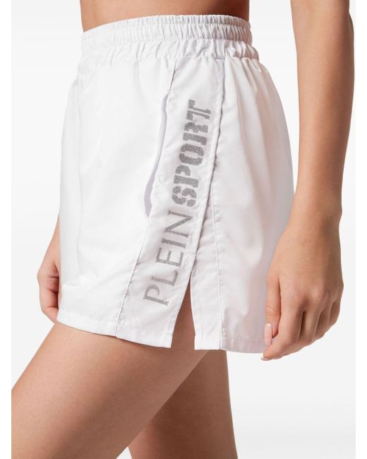 Pantalones cortos de running con franjas del logo Philipp Plein de color White