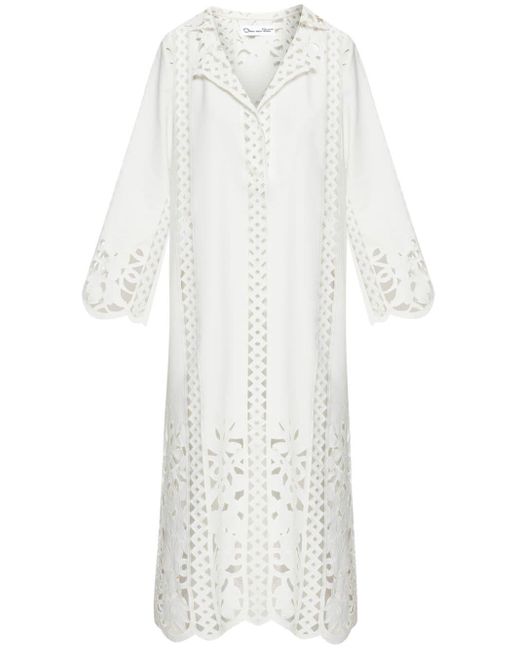 Oscar de la Renta White Floral Guipure-lace Tunic Midi Dress
