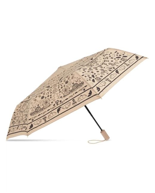 Moschino Natural Folding Umbrella With Logo