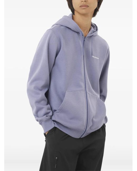 Salomon Blue Zip-Up Logo-Detailed Hoodie for men