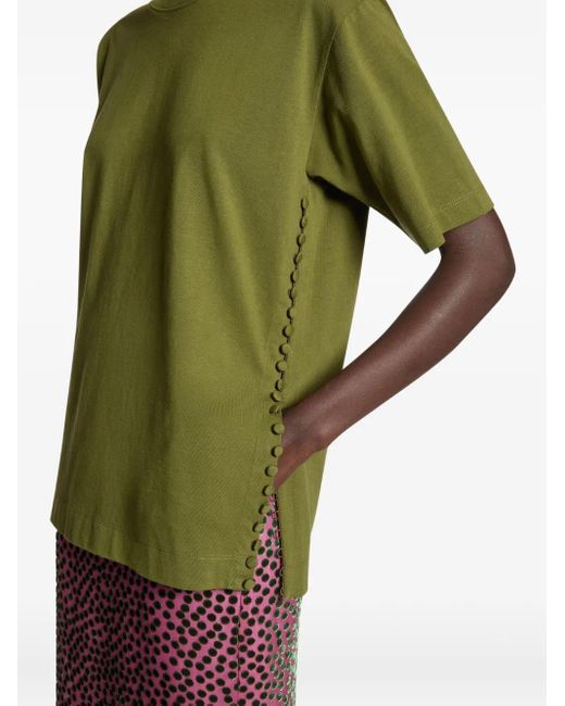 Dries Van Noten Green Button-Embellishment Cotton T-Shirt