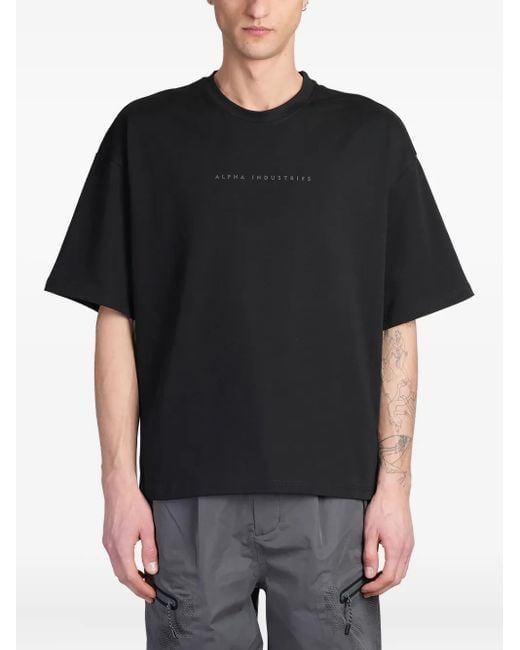 Alpha Industries Black Logo-Print Cotton T-Shirt for men