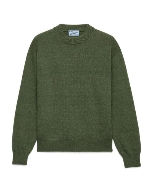 Prada Green Re-Cashmere Triangle-Logo Crew-Neck Sweater for men