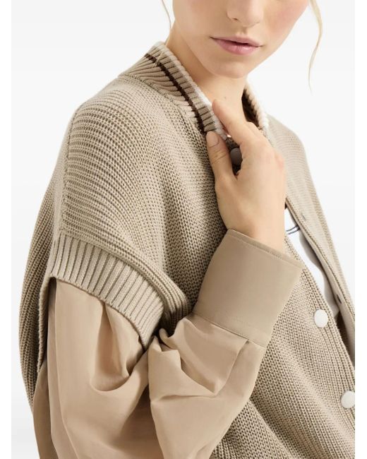 Brunello Cucinelli Natural Organza-Sleeves Cotton Cardigan