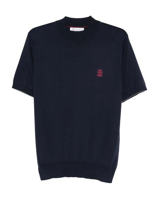 Brunello Cucinelli Blue Mock-Neck Sweater for men