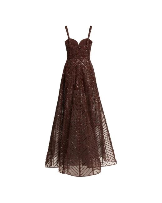 Elie Saab Brown Bead-Embroidered Midi Dress
