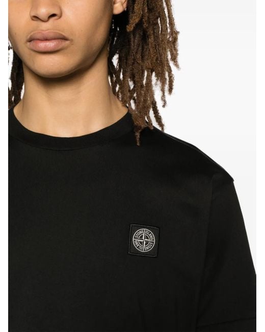 T-Shirt En Coton À Patch Logo Stone Island pour homme en coloris Black