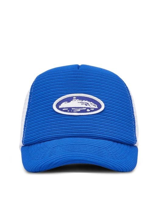 corteiz Blue Short Peak Trucker Hat