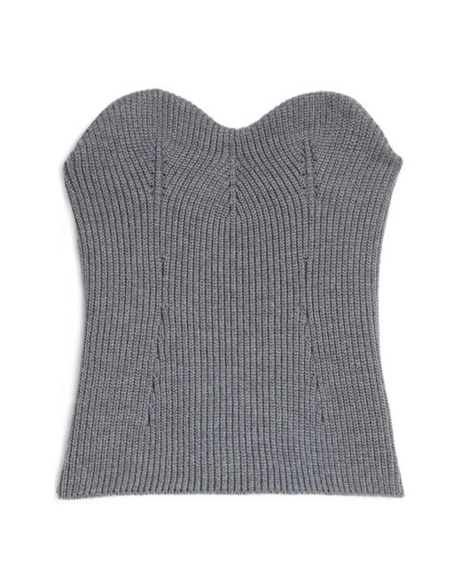Jil Sander Gray Ribbed-Knit Sweetheart-Neck Bustier Top