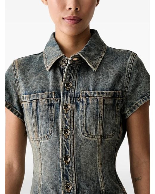 Miss Sixty Black Patchwork-Logo Denim Playsuit