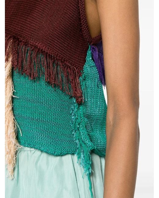 Forte_forte Purple Colour-Block Frayed Knitted Top