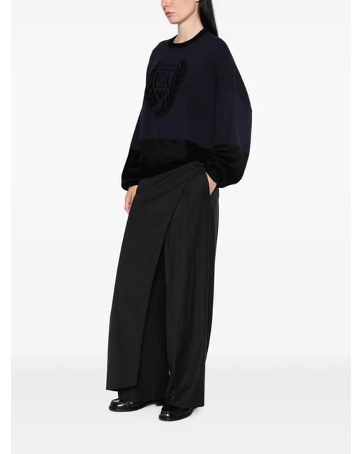 Emporio Armani Black Logo-Embroidered Panelled Sweater
