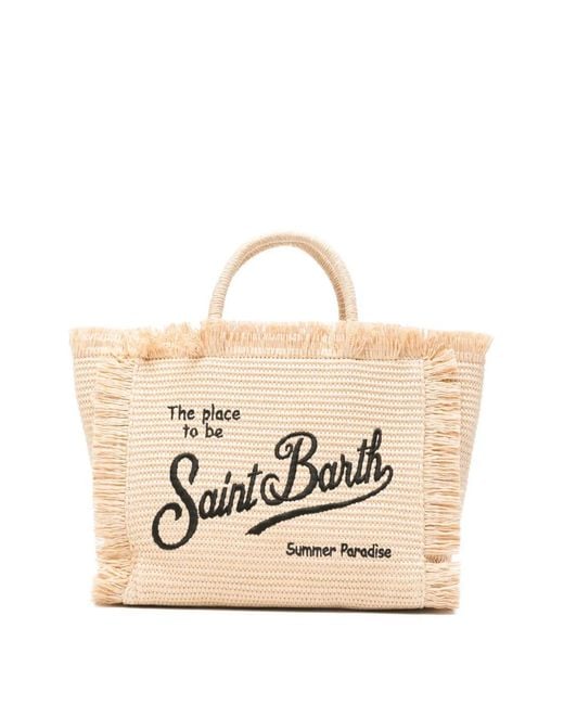 Mc2 Saint Barth Natural Colette Embroidered Fringed Tote Bag
