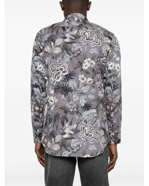Etro Gray Floral-Print Cotton Shirt for men