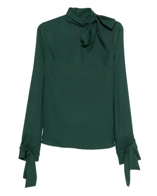 Ermanno Scervino Green Dark Blouse With Bow