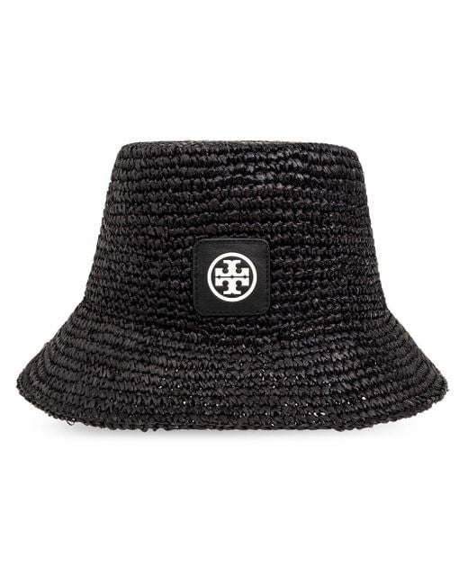 Tory Burch Black Logo-appliqué Raffia Sun Hat