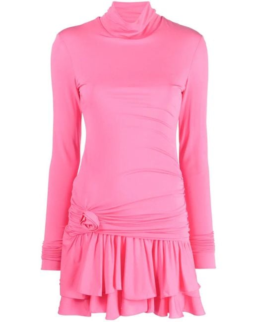 Blumarine Pink Floral-Appliqué Ruffled Minidress
