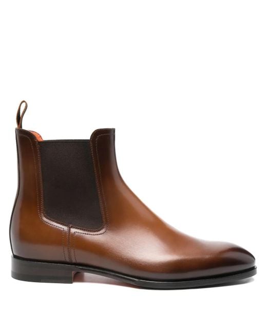 Santoni Brown Leather Chelsea Boots for men