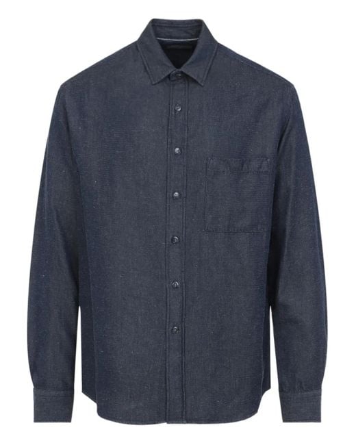 Canali Blue Long-Sleeve Pocket Shirt for men