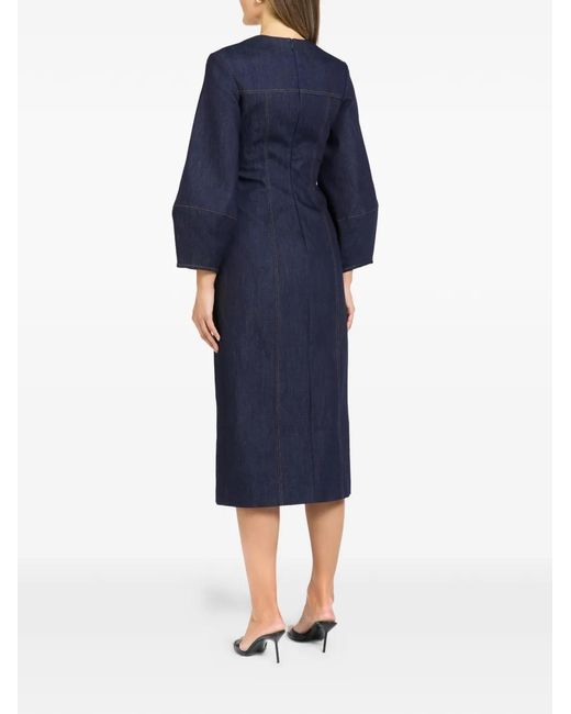 Florence & Fortitude Blue Square Neck Button Dress