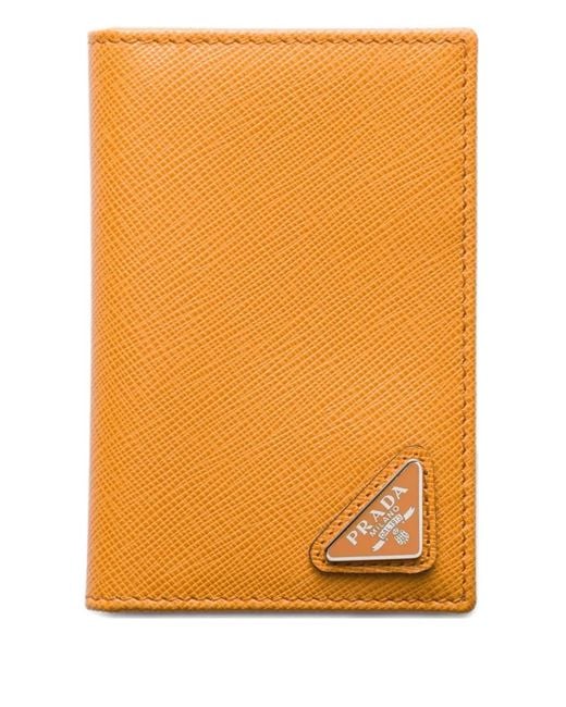 Prada Orange Triangle-Logo Leather Card Holder for men