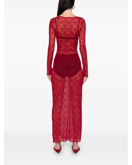 Vestido largo de manga larga con motivo MARINE SERRE de color Red