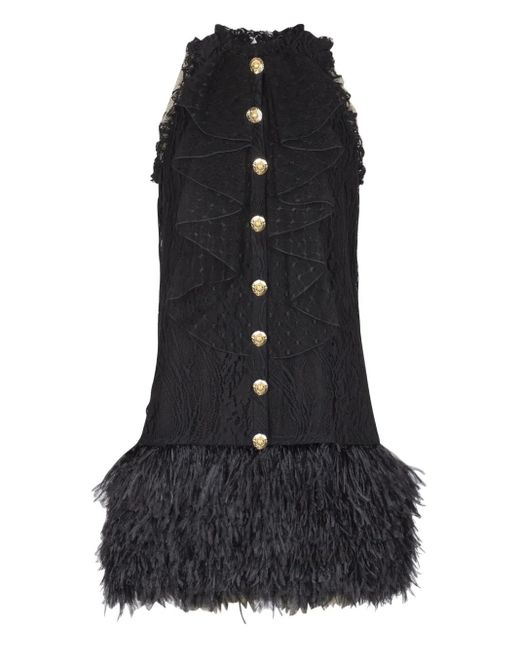 Balmain Black Kleid mit Spitzenverzierung