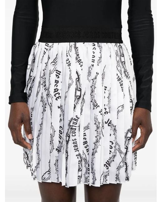 Versace Jeans Couture Black Pleated Chain Couture Print Skirt