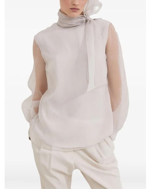 Brunello Cucinelli White Silk Blouse With Lavallière