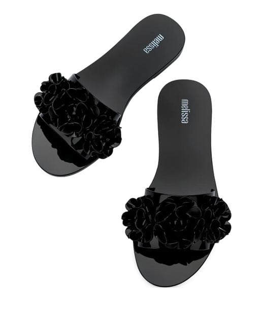 Melissa Black Floral-Embellished Slides