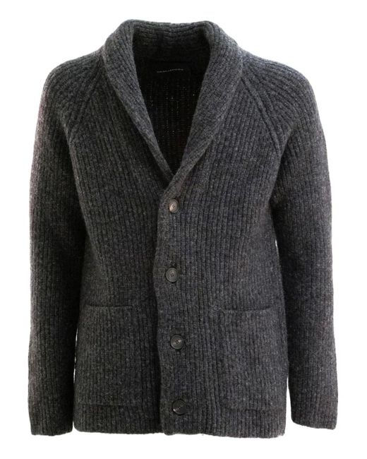 Cardigan A Coste Con Scollo A Scialle di Tagliatore in Black da Uomo