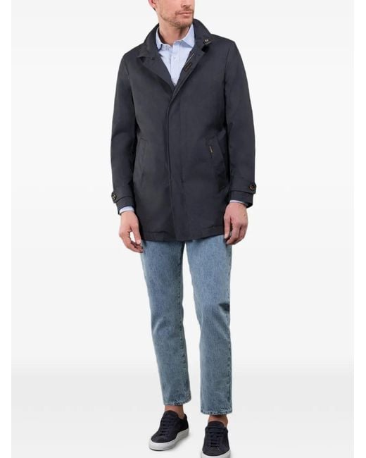 Moorer Blue Hooded Zip-Pocket Duster Coat for men